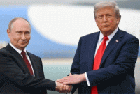 Ilustrasi Presiden Donal Trump dengan Presiden Rusia Vladimir Putin
