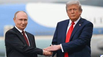 Ilustrasi Presiden Donal Trump dengan Presiden Rusia Vladimir Putin