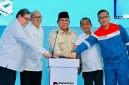 Presiden Prabowo Subianto saat meresmikan groundbreaking proyek hilirisasi nasional tahap II di RU IV Cilacap.