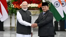 Presiden Prabowo Subianto menyambut Perdana Menteri India Narendra Modi di Istana Merdeka Jakarta.