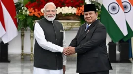 Presiden Prabowo Subianto menyambut Perdana Menteri India Narendra Modi di Istana Merdeka Jakarta.