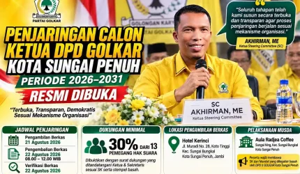 Akhirman, Ketua Steering Committee (SC) penjaringan calon Ketua DPD Partai Golkar Kota Sungai Penuh periode 2026–2031
