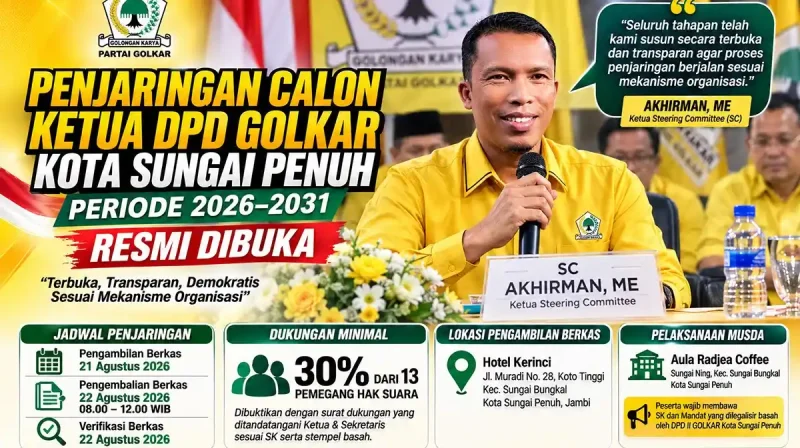Akhirman, Ketua Steering Committee (SC) penjaringan calon Ketua DPD Partai Golkar Kota Sungai Penuh periode 2026–2031